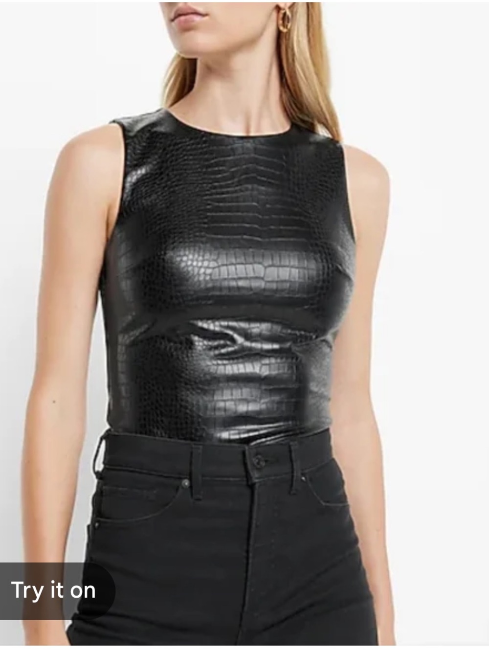 Express NWT Black Croc-Embossed‎ Faux Leather Contour Bodysuit